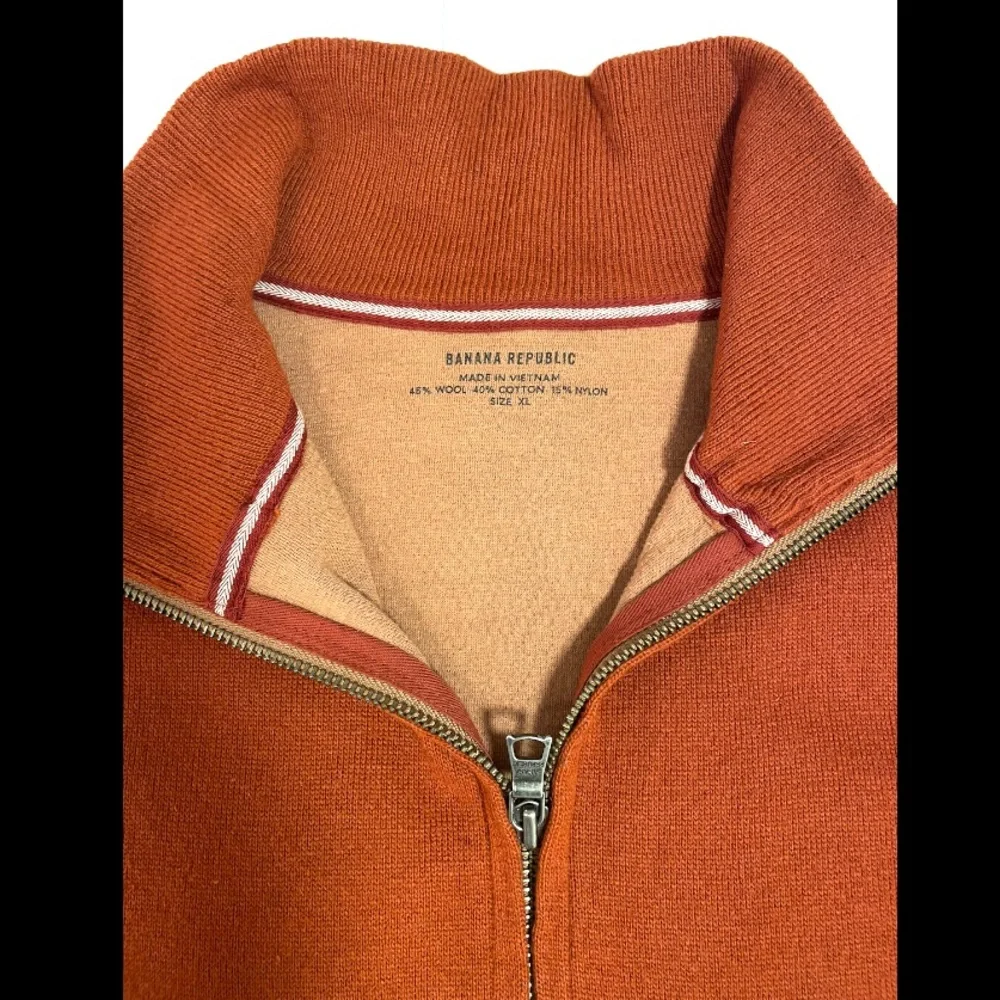 Banana Republic Men’s XL Full Double Zip Cardigan Rust Orange Sweater Jacket